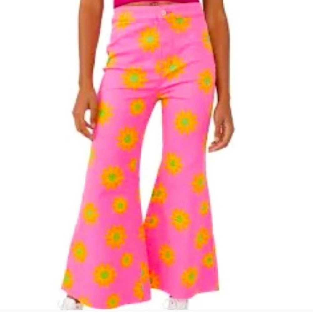 Free People YouthQuake Retro 70s Printed Crop Jeans in Lipstick Combo Size 25 - Picture 5 of 10